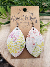 Load image into Gallery viewer, Genuine Leather Earrings - Leaf Cut - Floral - Yellow - Green - Wildflowers - Watercolor - Pink - Summer Earrings - Statement Earrings - Spring - Flowers