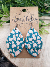 Load image into Gallery viewer, Genuine Leather Earrings - Leaf Cut - Leopard Print - Leopard Earrings - Animal Earrings - Pink - Teal - Textured Leather
