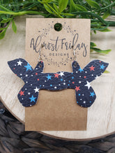 Load image into Gallery viewer, Genuine Leather Earrings - Blue - Red - Stars - Patriotic Earrings - Eagle - Bird - 4th of July - Independence Day - USA - Olympics