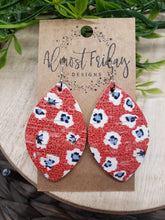 Load image into Gallery viewer, Genuine Leather Earrings - Red - Blue - Patriotic Earrings - Leopard - Animal Print - 4th of July - Leaf Cut - Independence Day - USA - Olympics