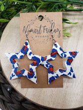 Load image into Gallery viewer, Genuine Leather Earrings - Navy - Red - Leopard - Animal Print - Patriotic Earrings - Blue - Stars - 4th of July - Independence Day - USA - Olympics