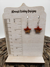 Load image into Gallery viewer, Wood Earrings - Star - 4th of July - Independence Day - USA - Olympics - Blue - Statement Earrings - Mini Star - Wood and Resin