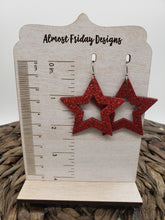 Load image into Gallery viewer, Genuine Leather Earrings - Red - Metallic - Patriotic Earrings - Silver Glitter - Stars - 4th of July - Independence Day - USA - Olympics
