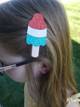 Load image into Gallery viewer, Faux Leather - Felt Hair Clips - Patriotic Popsicle - Set of Two - Red, White and Blue - 4th of July - Independence Day - USA- Hair Accessory - Alligator Clip