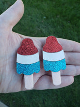 Load image into Gallery viewer, Faux Leather - Felt Hair Clips - Patriotic Popsicle - Set of Two - Red, White and Blue - 4th of July - Independence Day - USA- Hair Accessory - Alligator Clip