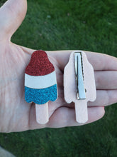 Load image into Gallery viewer, Faux Leather - Felt Hair Clips - Patriotic Popsicle - Set of Two - Red, White and Blue - 4th of July - Independence Day - USA- Hair Accessory - Alligator Clip