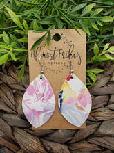 Load image into Gallery viewer, Genuine Leather Earrings -Tropical Plants - Pink - Purple - Flowers - Floral Earrings - Leaf Cut -Statement Earrings - Summer Earrings