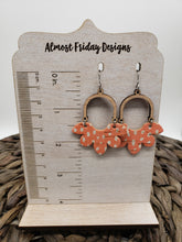 Load image into Gallery viewer, Genuine Leather Earrings - Petal - Scallop - Pink, Teal and White Earrings - Leopard Design - Statement Earrings - Wood and Leather Earrings - Animal Print