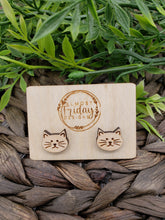 Load image into Gallery viewer, Wood Earrings - Stud Earrings - Cat - Studs - Kitten - Animal - Tan Cat - Animal Studs