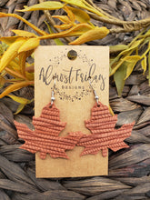 Load image into Gallery viewer, Genuine Leather Earrings - Leaf - Statement Earrings - Fall Leaf - Fall Earrings - Maple Leaf - Rust - Textured Leather