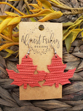 Load image into Gallery viewer, Genuine Leather Earrings - Leaf - Statement Earrings - Fall Leaf - Fall Earrings - Maple Leaf - Red - Textured Leather