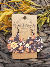 Load image into Gallery viewer, Genuine Leather Earrings - Orange Flowers - Fall Earrings - Fall Flowers - Pumpkin - Cut Out Earrings - Statement Earrings