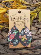 Load image into Gallery viewer, Genuine Leather Earrings - Halloween Earrings - Sugar Skulls - Day of the Dead - Skull Earrings - Statement Earrings