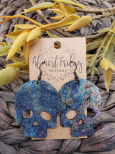 Load image into Gallery viewer, Genuine Leather Earrings - Halloween Earrings - Skulls - Day of the Dead - Skull Earrings - Oil Slick - Colorful