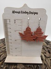 Load image into Gallery viewer, Genuine Leather Earrings - Leaf - Statement Earrings - Fall Leaf - Fall Earrings - Maple Leaf - Rust - Textured Leather