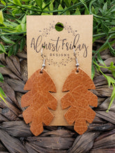 Load image into Gallery viewer, Genuine Leather Earrings - Brown - Leaf - Statement Earrings - Fall Leaf - Fall Earrings - Rust