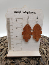Load image into Gallery viewer, Genuine Leather Earrings - Brown - Leaf - Statement Earrings - Fall Leaf - Fall Earrings - Rust