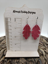 Load image into Gallery viewer, Genuine Leather Earrings - Red - Textured - Leaf - Statement Earrings - Fall Leaf - Fall Earrings - Maple Leaf - Rust - Textured Leather