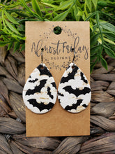 Load image into Gallery viewer, Genuine Leather Earrings - Halloween - Bats - Teardrop - Black and White - Scary - Fall Earrings - Statement Earrings