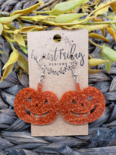 Load image into Gallery viewer, Acrylic - Pumpkin - Glitter - Halloween Earrings - Jack-o'-Lantern - Cut Out Earrings - Orange Earrings - Statement Earrings