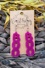 Load image into Gallery viewer, Acrylic Earrings - Halloween Earrings - Boo - Boo Earrings - Statement Earrings - Purple Earrings - Halloween -Ghost