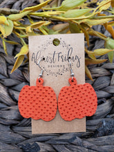 Load image into Gallery viewer, Genuine Leather Earrings - Orange - Fall Earrings - Textured Leather - Pumpkin - Cut Out Earrings - Statement Earrings