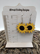 Load image into Gallery viewer, Genuine Leather Earrings - Sunflower Earrings - Yellow - Tan - Fall Leather Genuine Leather Earrings - Fall Earrings - Floral - Statement Earrings