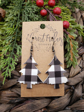 Load image into Gallery viewer, Acrylic Earrings - Christmas Tree - Christmas Tree Earrings - Buffalo Check - Christmas Earrings - Statement Earrings - Black and White