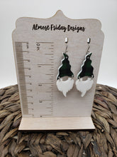 Load image into Gallery viewer, Genuine Leather Earrings - Christmas Earrings - Gnome - Winter - Cut Out Earrings - White and Black - Buffalo Check - Hair On Leather - Buffalo Check - Statement Earrings