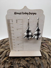 Load image into Gallery viewer, Acrylic Earrings - Christmas Tree - Christmas Tree Earrings - Buffalo Check - Christmas Earrings - Statement Earrings - Black and White