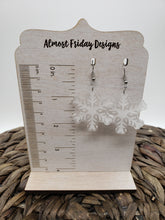 Load image into Gallery viewer, Acrylic Earrings - Snowflake - Mouse Earrings - Christmas - Winter - Cut Out Earrings - White - Frosted - Statement Earrings