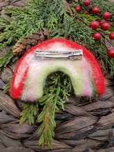 Load image into Gallery viewer, Felted Wool - Felted Wool Hair Clip - Rainbow - Christmas Rainbow - Hair Accessory - Alligator Clip - 3.5 inch - Red - Green - Pink - White