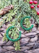 Load image into Gallery viewer, Genuine Leather Earrings - Glitter Hoops - Green - Glitter - Hoop Earrings - Statement Earrings - Hoops