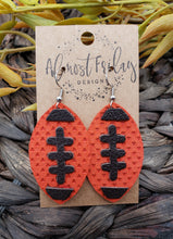 Load image into Gallery viewer, Genuine Leather Earrings - Browns - Orange - Brown - Leaf Cut - Fall Leather Genuine Leather Earrings - Football Print - Football Earrings - Statement Earrings