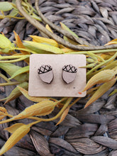 Load image into Gallery viewer, Wood Earrings - Stud Earrings - Acorn - Fall Earrings - Studs - Statement Earrings - Engraved