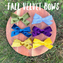 Load image into Gallery viewer, Hand Tied Hair Bows - Velvet Bows - White - Royal - Olive - Eggplant - Sunflower - Dijon -Fall Colors - Hair Accessory - Alligator Clip - 4 Inch