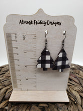 Load image into Gallery viewer, Wood Earrings - Christmas Tree - Christmas Tree Earrings - Buffalo Check - Fall Earrings - Statement Earrings - Black and Red