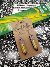 Load image into Gallery viewer, Wood Earrings - Back to School - School Earrings - Teacher Earrings - Pencils - Hand Painted - Statement Earrings