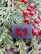 Load image into Gallery viewer, Acrylic Earrings - Christmas Stocking Earrings - Studs - Christmas - Winter - Cut Out Earrings - Glitter - Red - Statement Earrings - Stud Earrings