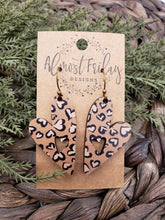 Load image into Gallery viewer, Wood Earrings - Hearts - Leopard - Animal Print - Valentine's Day - Tan - Black - Pink - White - Heart Earrings