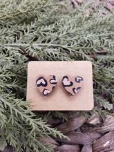 Load image into Gallery viewer, Wood Earrings - Hearts - Studs - Leopard - Animal Print - Valentine's Day - Tan - Black - Pink - White - Heart Earrings