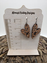 Load image into Gallery viewer, Wood Earrings - Hearts - Leopard - Animal Print - Valentine's Day - Tan - Black - Pink - White - Heart Earrings