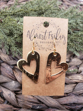 Load image into Gallery viewer, Genuine Leather Earrings - Hearts - Gold - Metallic - Valentine's Day - Textured Leather - Heart Earrings