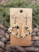 Load image into Gallery viewer, Genuine Leather Earrings - Hearts - Tan - Black - White - Valentine's Day - Textured Leather - Heart Earrings