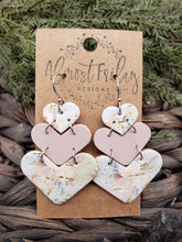 Load image into Gallery viewer, Genuine Leather Earrings - Hearts - Pink and White - Blush - Blue - Flowers - Cork - Textured - Valentine's Day - Textured Leather - Heart Earrings - Floral Earrings
