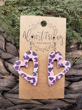 Load image into Gallery viewer, Genuine Leather Earrings - Hearts - Pink - Purple - Blue - Leopard - Animal Print - Valentine's Day - Textured Leather - Heart Earrings