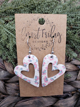 Load image into Gallery viewer, Genuine Leather Earrings - Hearts - Pink - White - Blue - Leopard - Animal Print - Valentine's Day - Textured Leather - Heart Earrings