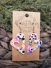 Load image into Gallery viewer, Genuine Leather Earrings - Hearts - Pink - Purple - Black - Teal - Peach - Leopard - Animal Print - Valentine's Day - Textured Leather - Heart Earrings
