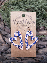 Load image into Gallery viewer, Genuine Leather Earrings - Hearts - Pink - Blue - Leopard - Animal Print - Valentine's Day - Textured Leather - Heart Earrings