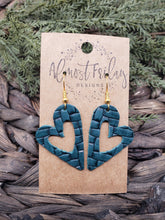Load image into Gallery viewer, Genuine Leather Earrings - Hearts - Teal - Braided Leather - Textured - Valentine's Day - Textured Leather - Heart Earrings